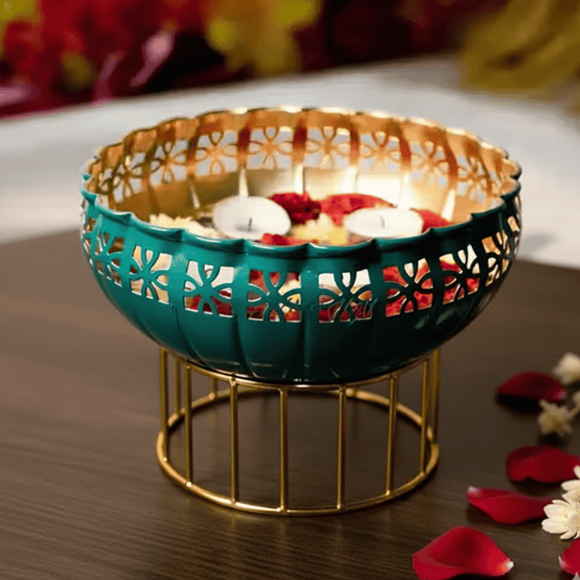 Green Urli Bowl with Stand β Decorative Floating Flower & Candle Bowl Style My Room