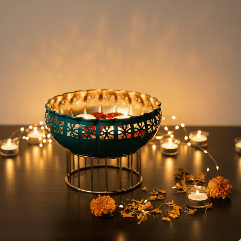 Green Urli Bowl with Stand β Decorative Floating Flower & Candle Bowl Style My Room