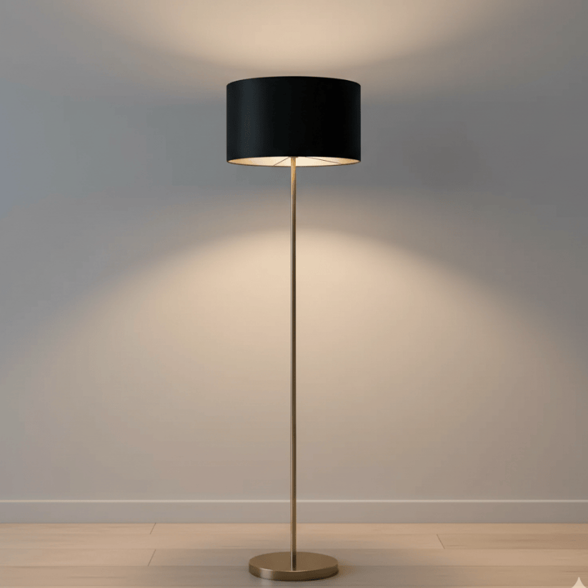 Modern Floor Lamp with Silver Stand & Black Shade – 4.5 Ft Style My Room