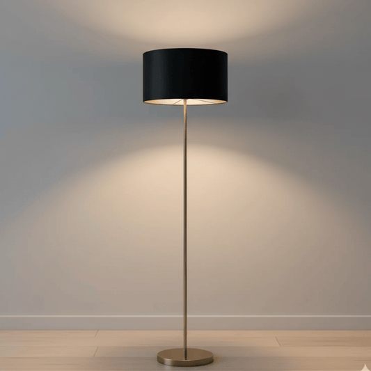 Modern Floor Lamp with Silver Stand & Black Shade – 4.5 Ft Style My Room