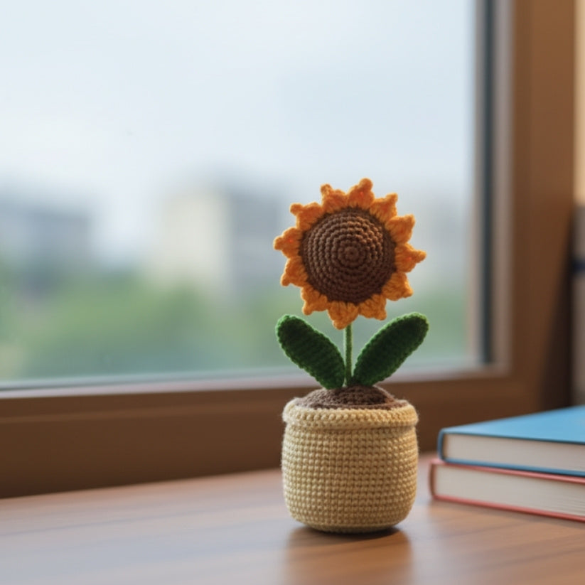 Handmade Crochet Sunflower in Pot | Eco-Friendly Home Decor & Gift Style My Room
