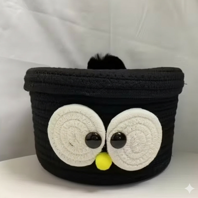 Multi-Purpose Jute Storage Basket with Lid – Black & White Organizer Box 25x20cm Style My Room