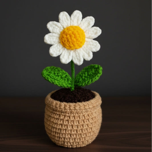 Handmade Crochet Sunflower & Daisy Potted Plant – Knitted Flower Décor Style My Room