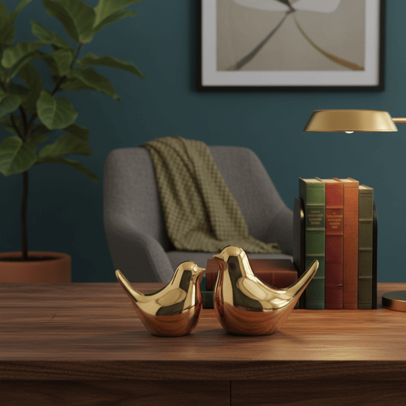 Golden Ceramic Birds Figurines – Set of 2 Elegant Home Décor Accents Style My Room