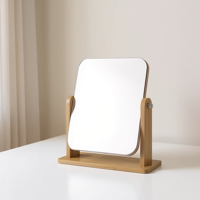 Wood Table Vanity Makeup Mirror – 360° Swivel Single-Sided High-Definition Tabletop Mirror Style My Room