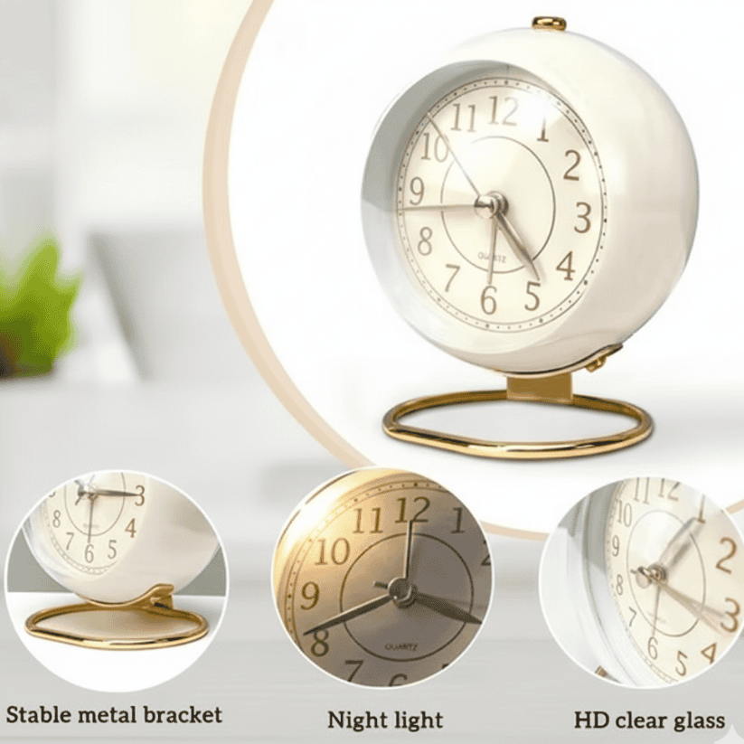 Classic White Table Alarm Clock – Silent & Backlit Style My Room
