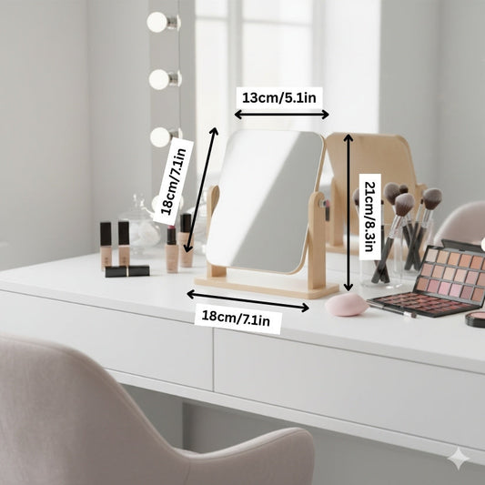 Wood Table Vanity Makeup Mirror – 360° Swivel Single-Sided High-Definition Tabletop Mirror Style My Room