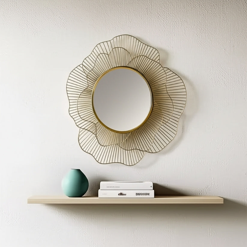 Designer Rose-Shaped Wall Mirror – Handcrafted Iron Golden Frame Style My Room