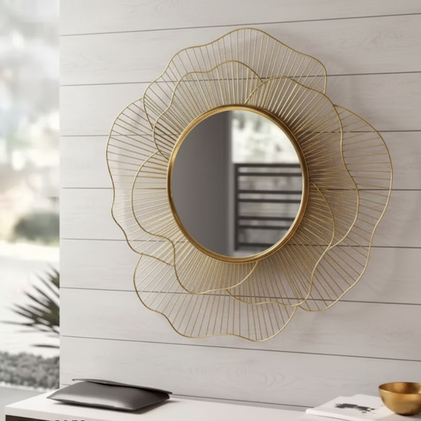 Designer Rose-Shaped Wall Mirror – Handcrafted Iron Golden Frame Style My Room