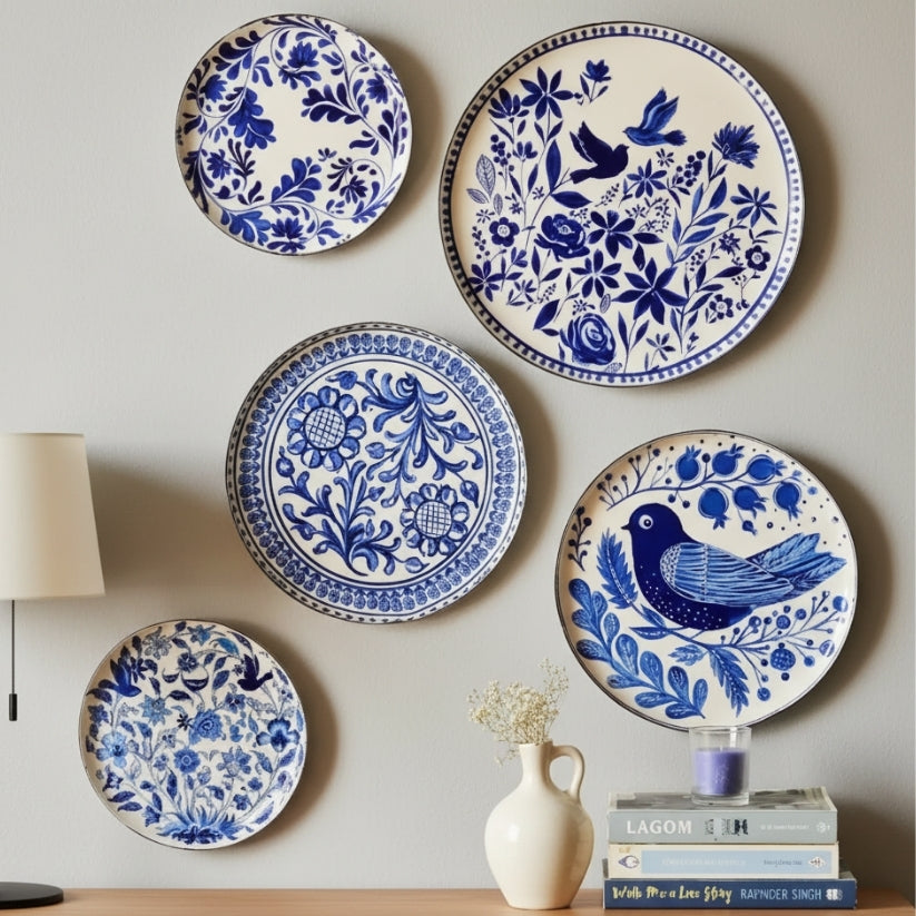 Blue Holland Metal Wall Plates – Set of 5 Artistic Decorative Hangings Style My Room
