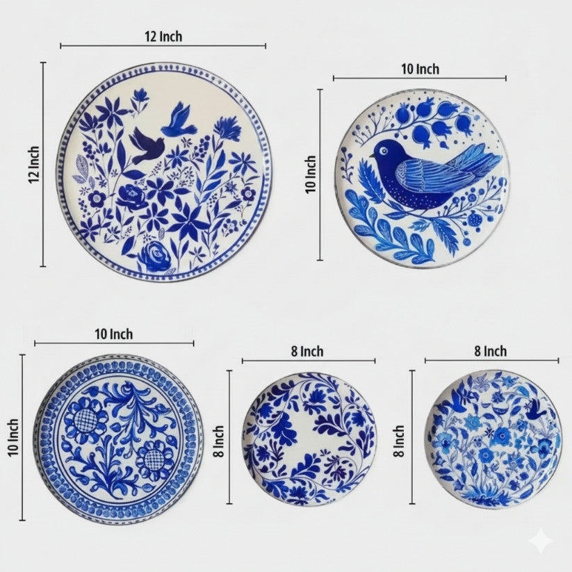 Blue Holland Metal Wall Plates – Set of 5 Artistic Decorative Hangings Style My Room