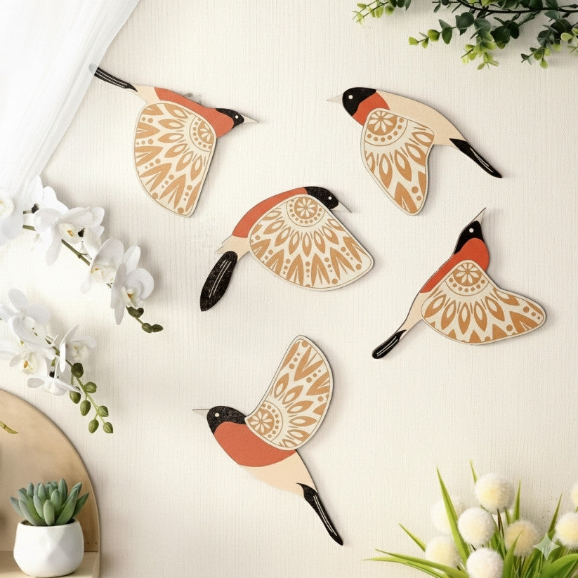 Wooden 3D Birds Wall Art Panel – Set of 5 Nature-Inspired Hangings Style My Room