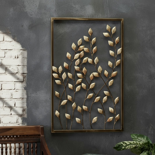Decorative wall art with leaf pattern on a dark wall