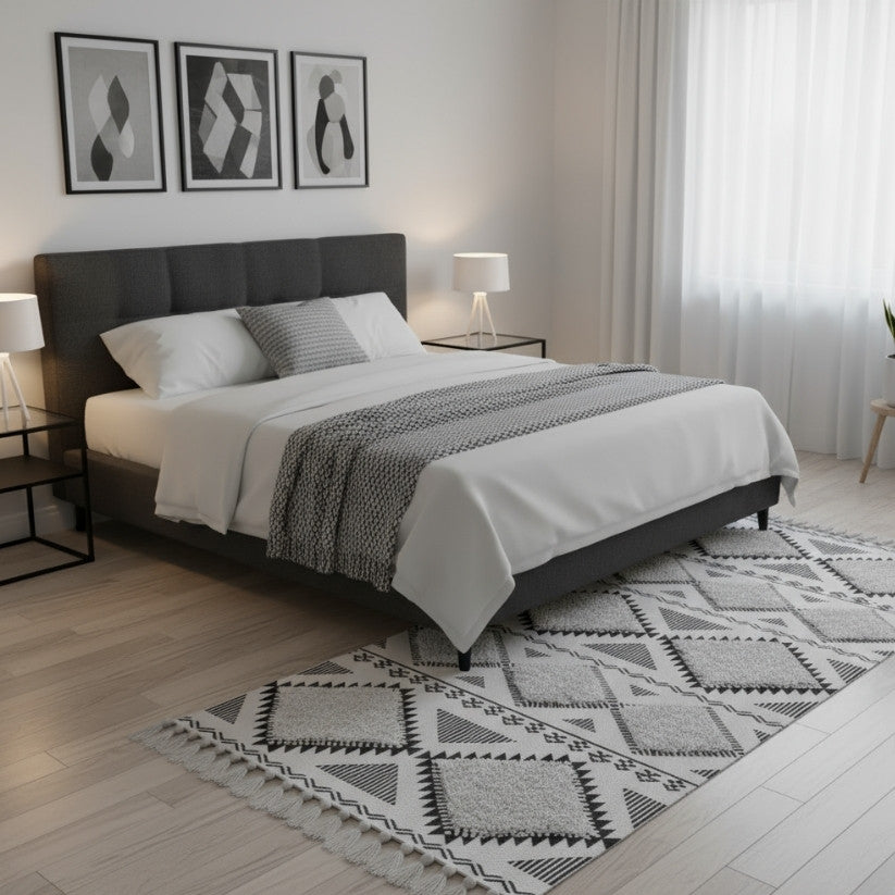 Hand Woven Tufted Cotton Runner Rug with Tassels β 2x5 ft Designer Bedside Carpet Style My Room