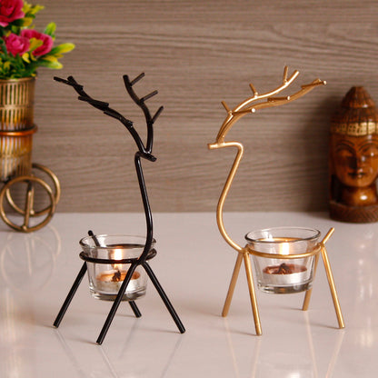 eCraftIndia Set of 2 Deer Shape Decorative Handcrafted Metal Tea Light Holder - Style My Room