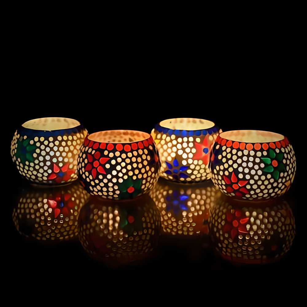 eCraftIndia Set of 4 Mosaic Glass Decorative Tea Light Holder - Style My Room