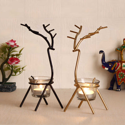 eCraftIndia Set of 2 Deer Shape Decorative Handcrafted Metal Tea Light Holder - Style My Room