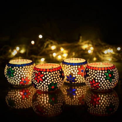 eCraftIndia Set of 4 Mosaic Glass Decorative Tea Light Holder - Style My Room