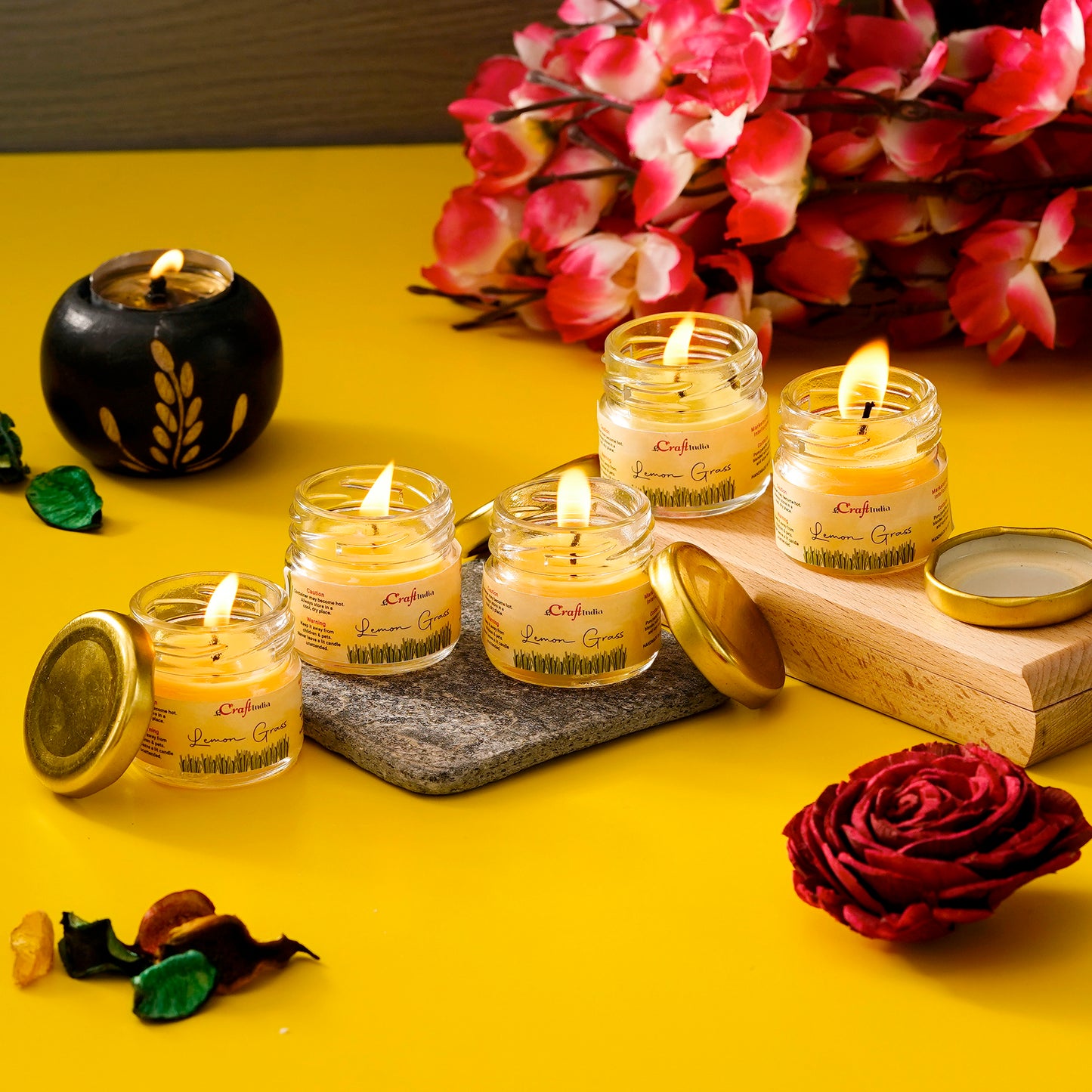 eCraftIndia Set of 5 Lemon Grass Scented Minijar Candle - Style My Room