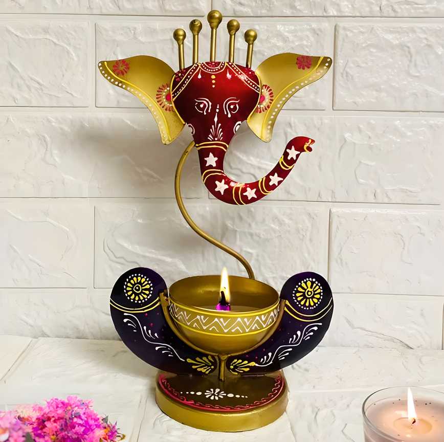 Intricately Crafted Spiritual Decor Ganesha with Tealight Candle Holder - Style My Room