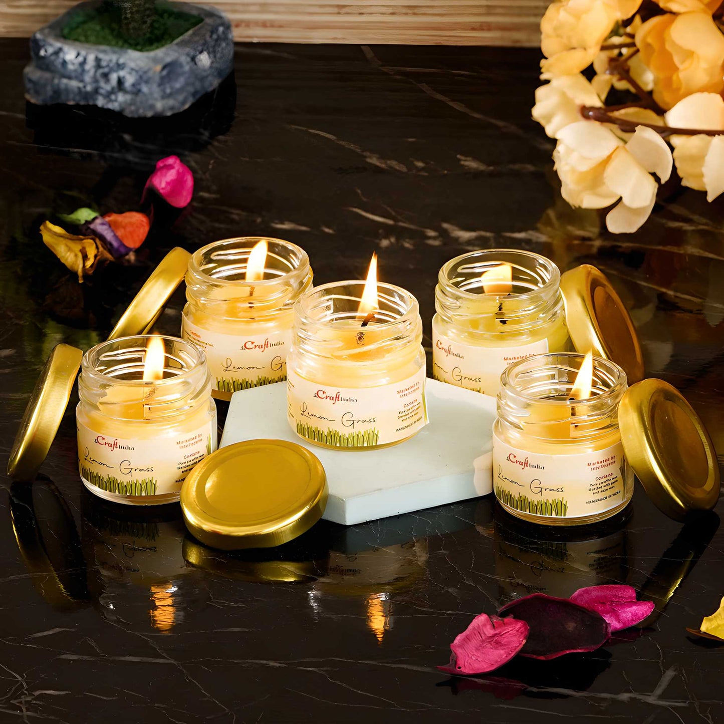 eCraftIndia Set of 5 Lemon Grass Scented Minijar Candle - Style My Room