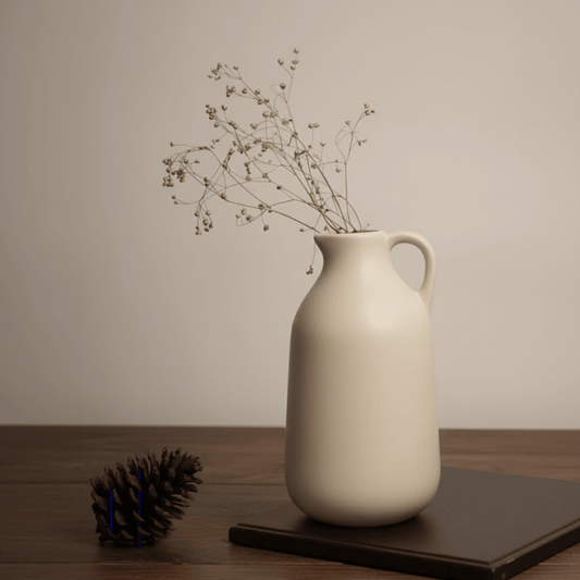 Off-White Ceramic Jug Vase – 7" Flower Pot for Table & Home Décor Style My Room
