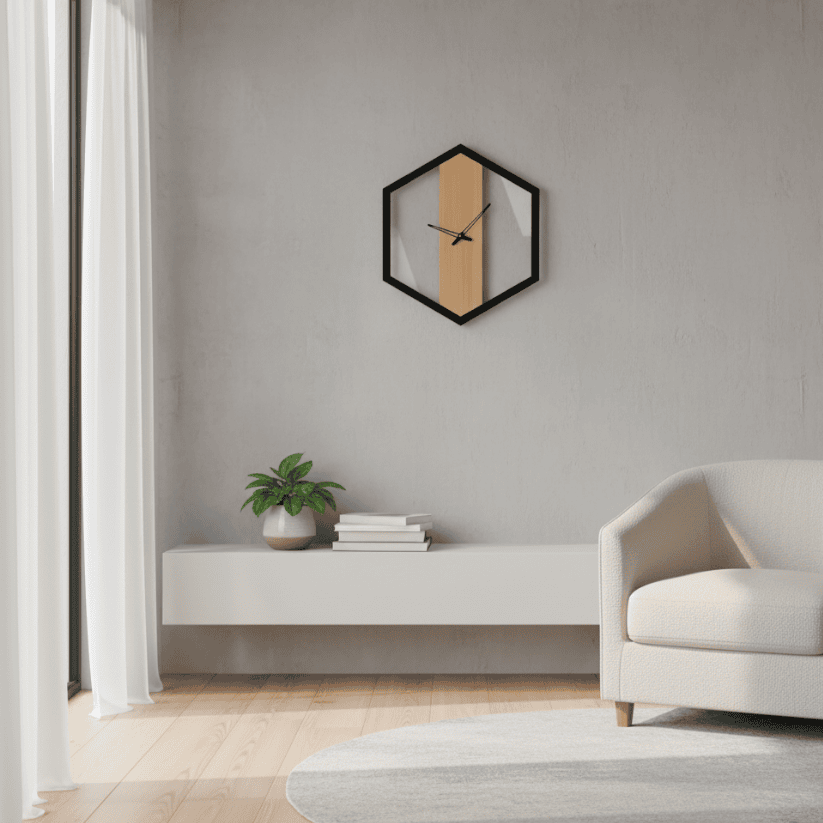 Hexagon Wooden Wall Clock – Modern Design Style My Room