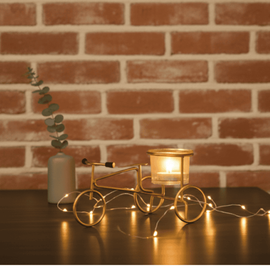 Golden Cycle Tealight Candle Holder – Premium Glass & Metal Décor Style My Room