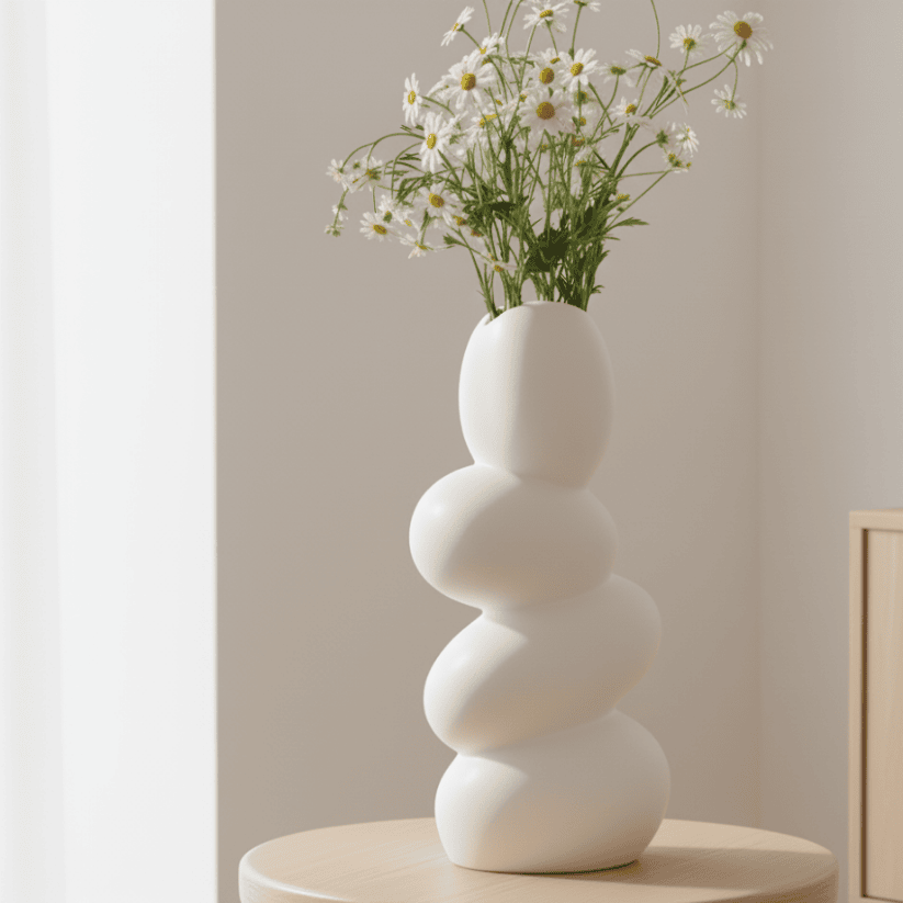Pebble Ceramic Vase – 9" Off-White Egg Shape Table Centerpiece Style My Room