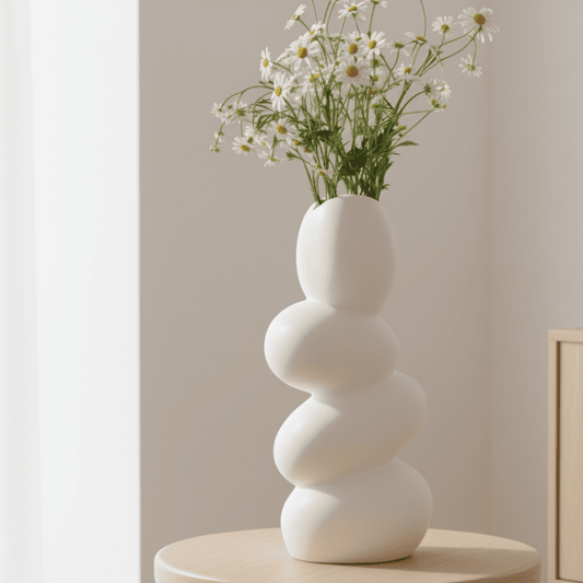 Pebble Ceramic Vase – 9" Off-White Egg Shape Table Centerpiece Style My Room