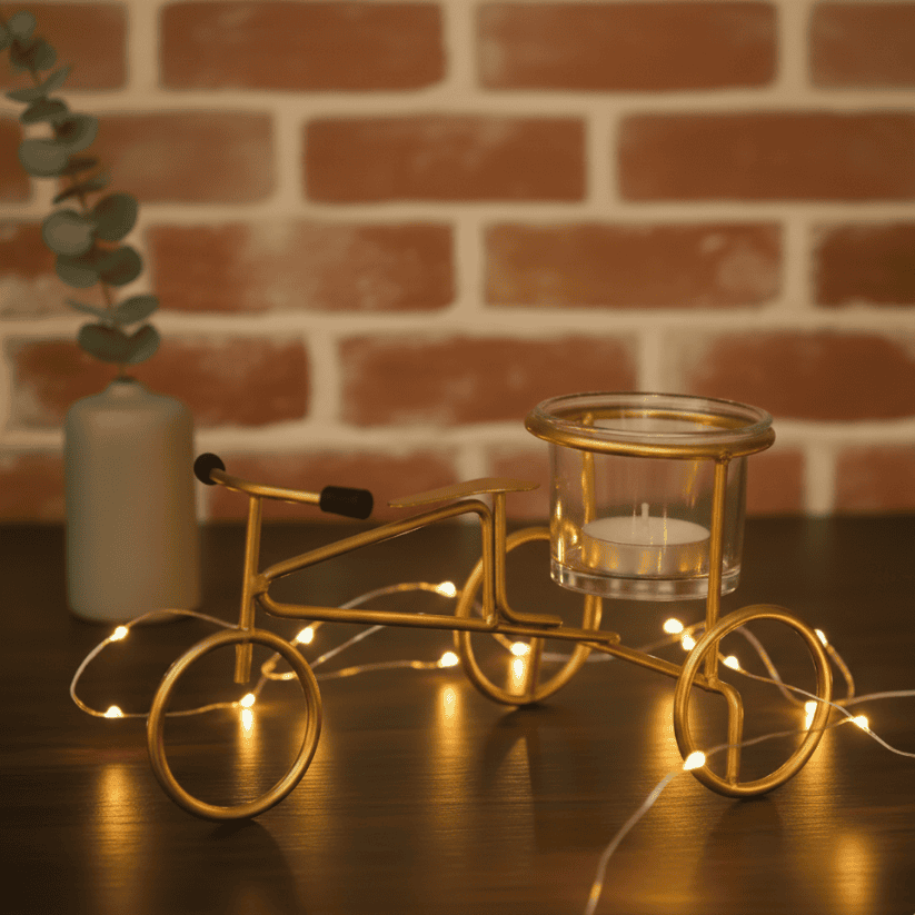Golden Cycle Tealight Candle Holder – Premium Glass & Metal Décor Style My Room