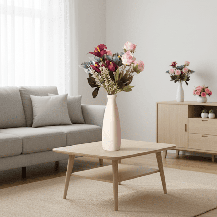 Handmade Ceramic Flower Vase – 9" Off-White Modern Table Décor Style My Room