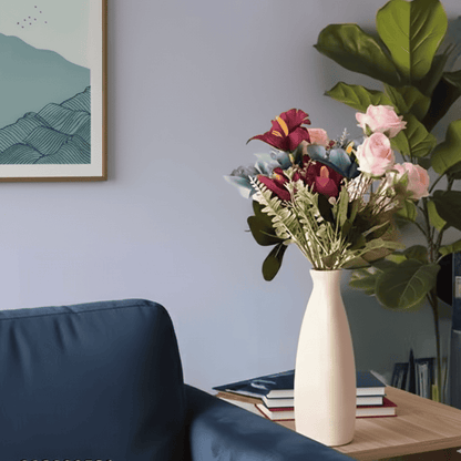 Handmade Ceramic Flower Vase – 9" Off-White Modern Table Décor Style My Room