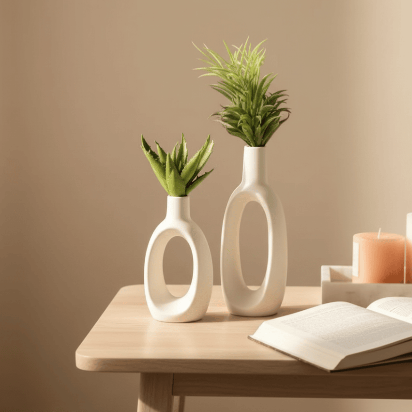 Ceramic Hollow Vase Set – Off-White Dotted 6.5" & 8.5" Table Décor Style My Room