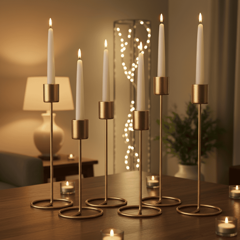 Set of 6 Golden Candle Holders – Luxury Home & Diwali Décor Style My Room