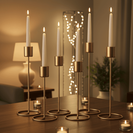 Set of 6 Golden Candle Holders – Luxury Home & Diwali Décor Style My Room