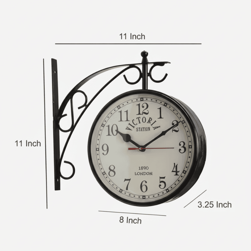 Antique Black Double-Sided Hanging Wall Clock (8 Inch) Style My Room