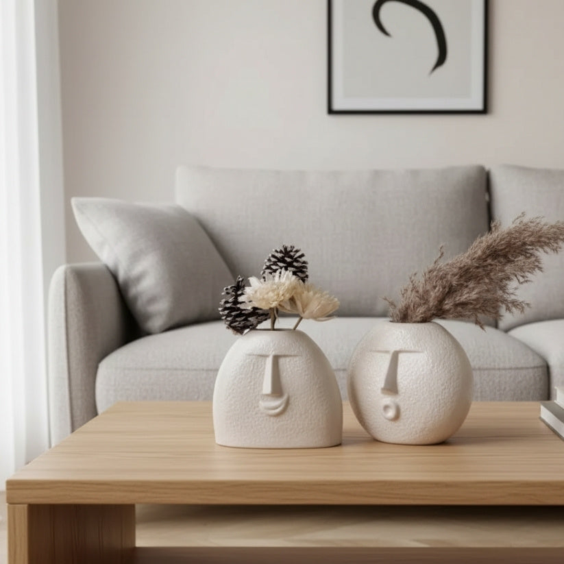 Ceramic Face Vase Set of 2 – Blo Kiss & Upbeat Design | Modern Rustic Home Décor Flower Vases Style My Room