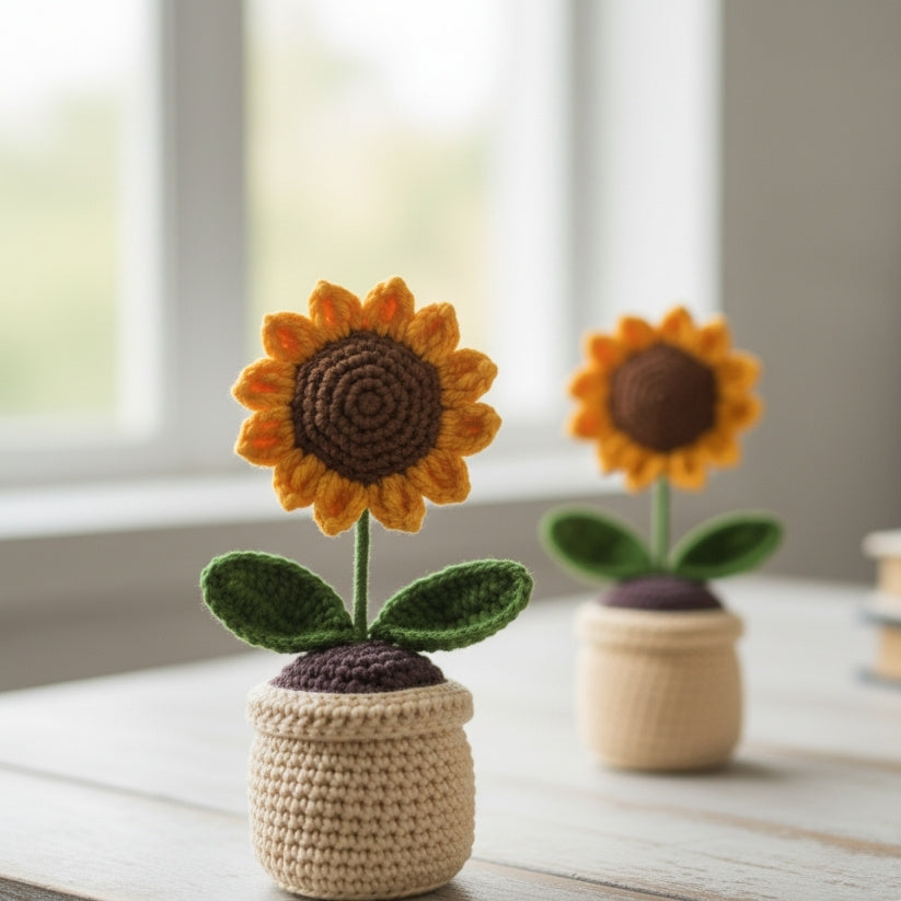 Handmade Crochet Sunflower in Pot | Eco-Friendly Home Decor & Gift Style My Room