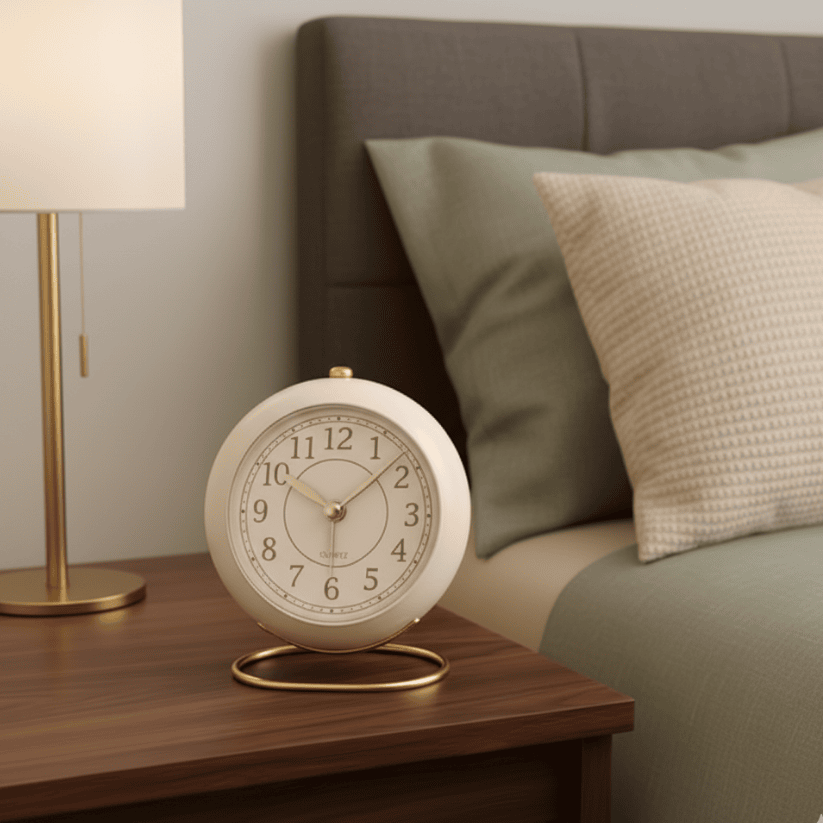 Classic White Table Alarm Clock – Silent & Backlit Style My Room