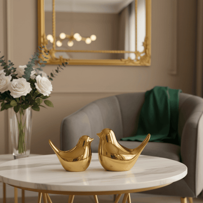 Golden Ceramic Birds Figurines – Set of 2 Elegant Home Décor Accents Style My Room