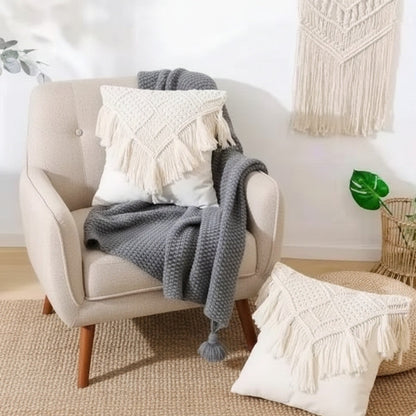 Handmade Macrame Cotton Cushion Cover – 16x16 Boho Woven Throw Pillow Style My Room