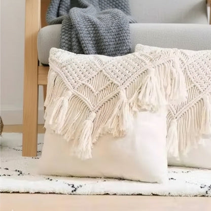 Handmade Macrame Cotton Cushion Cover – 16x16 Boho Woven Throw Pillow Style My Room