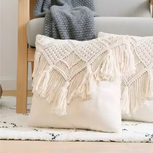 Handmade Macrame Cotton Cushion Cover – 16x16 Boho Woven Throw Pillow Style My Room