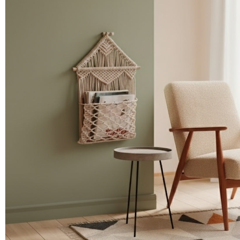 Handmade Macrame Wall Hanging with Pocket – Off-White Boho Home Décor Style My Room