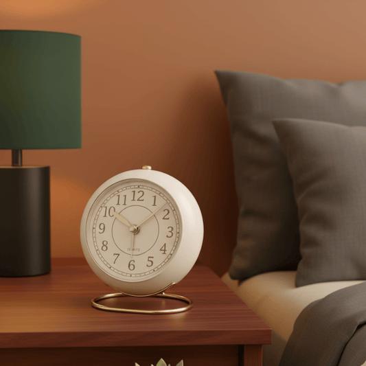 Classic White Table Alarm Clock – Silent & Backlit Style My Room