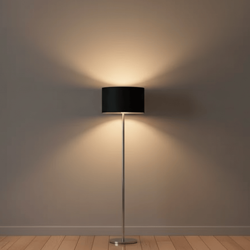 Modern Floor Lamp with Silver Stand & Black Shade – 4.5 Ft Style My Room