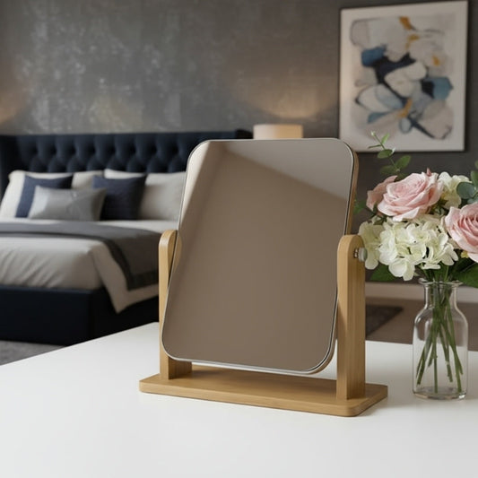 Wood Table Vanity Makeup Mirror – 360° Swivel Single-Sided High-Definition Tabletop Mirror Style My Room