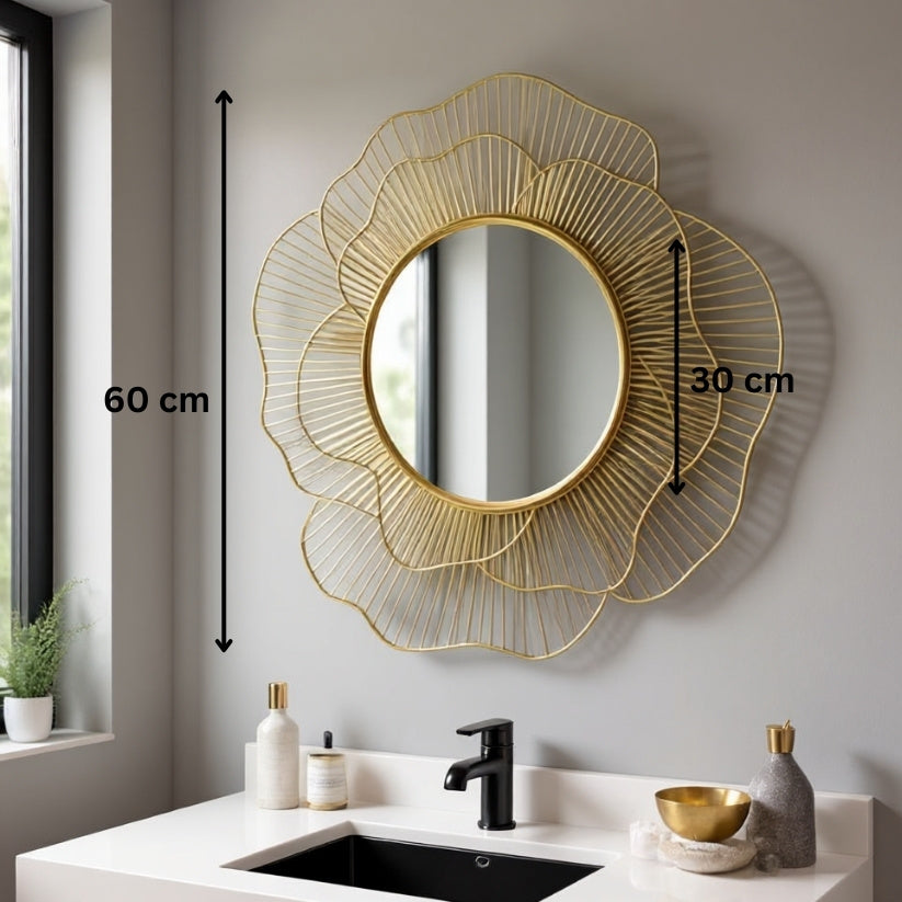 Designer Rose-Shaped Wall Mirror – Handcrafted Iron Golden Frame Style My Room