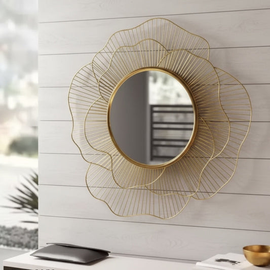 Designer Rose-Shaped Wall Mirror – Handcrafted Iron Golden Frame Style My Room